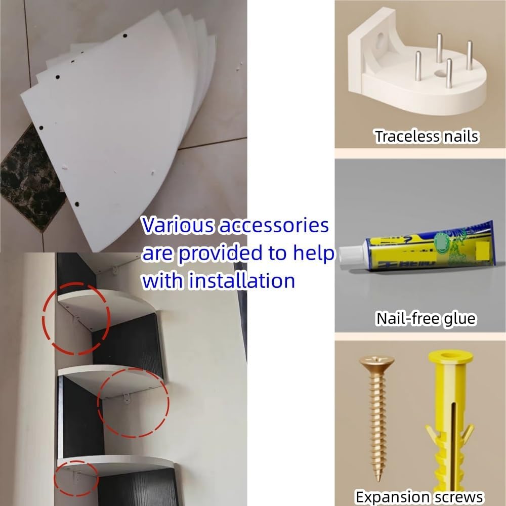 4-Tier, 5-Tier and 7-Tier Corner Floating Wall Mount Display Shelving Unit, Floating Shelves with Rounded Edge, Wall Mounted Shelf for Living Room(Black,Small)