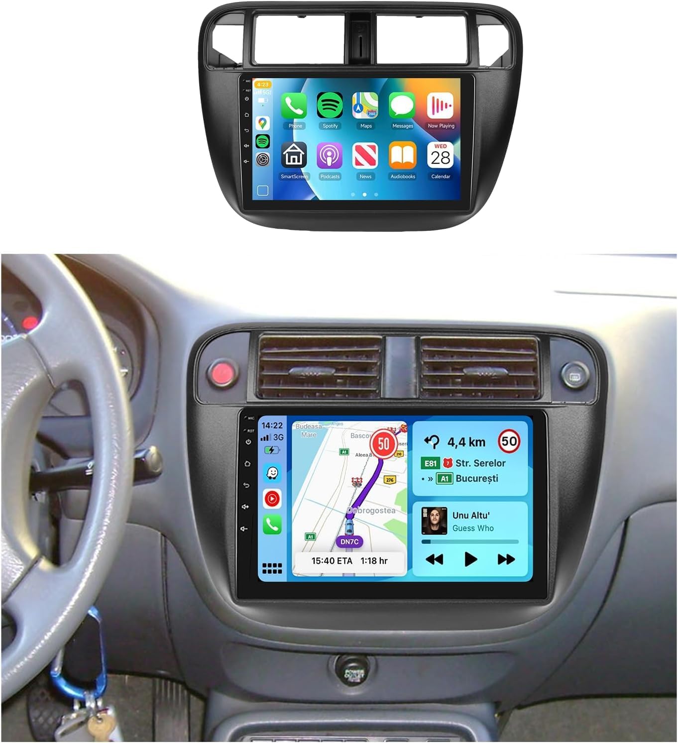 16EQ 2G 64G Android Car Stereo for Honda Civic 1996-2001 Radio with Wireless CarPlay Android Auto, Podofo 9 inch HD IPS Touch Screen Bluetooth Car Radio with GPS 28UIs SWC Backup Camera