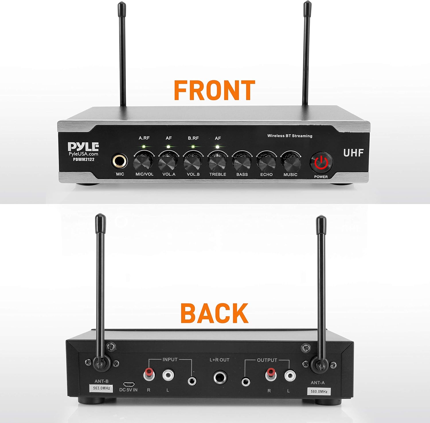 Pyle Portable Uhf Wireless Microphone System - Bluetooth Cordless Headset Lapel Lavalier Microphone Set W/ 2 Battery Operated Beltpack Transmitters, Receiver, Aux, for PA Karaoke DJ Party - PDWM2122