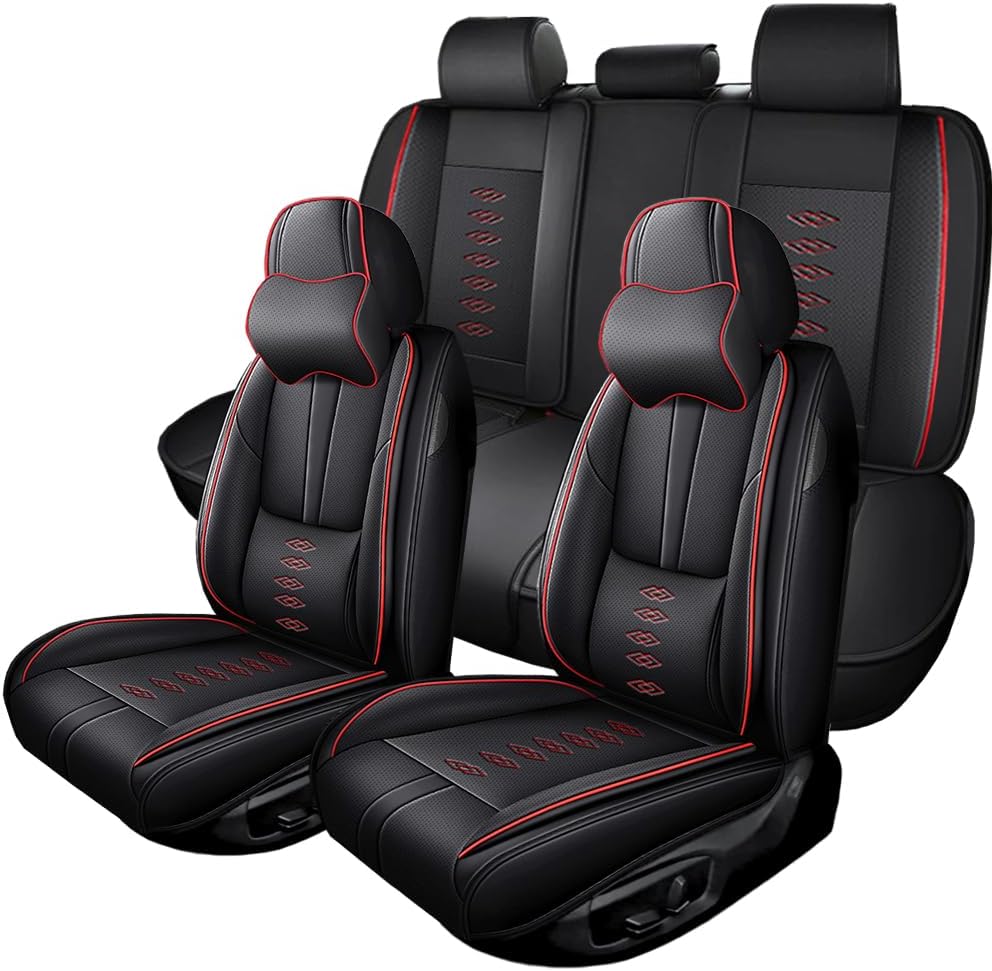 Full Set Seat Covers for GMC Acadia 2026,Leather Car Seat Covers,Soft Interior Accessories Seat Cushion Cover,Waterproof Automobile Seat Protectors(Black Red,Deluxe)