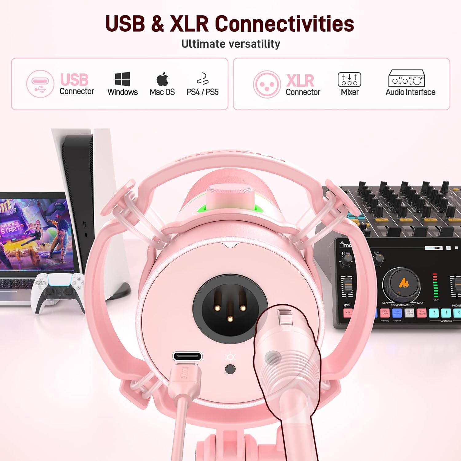 MAONO XLR/USB Dynamic Microphone Gaming Mixer Studio Headphone XLR Cable Kit
