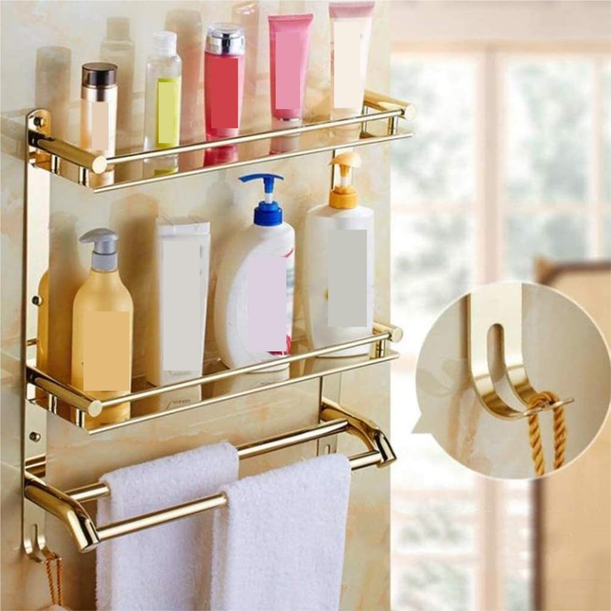 Shower Corner Shelves ，Wall Mount Bathroom Shelf Stainless SteelFor Kitchen Rack Storage Organizer Bathroom Shelves Shower Shelves ( Color : Gold , Size : 60*56*12cm ) ( Color : Gold , Size : 50*56*12