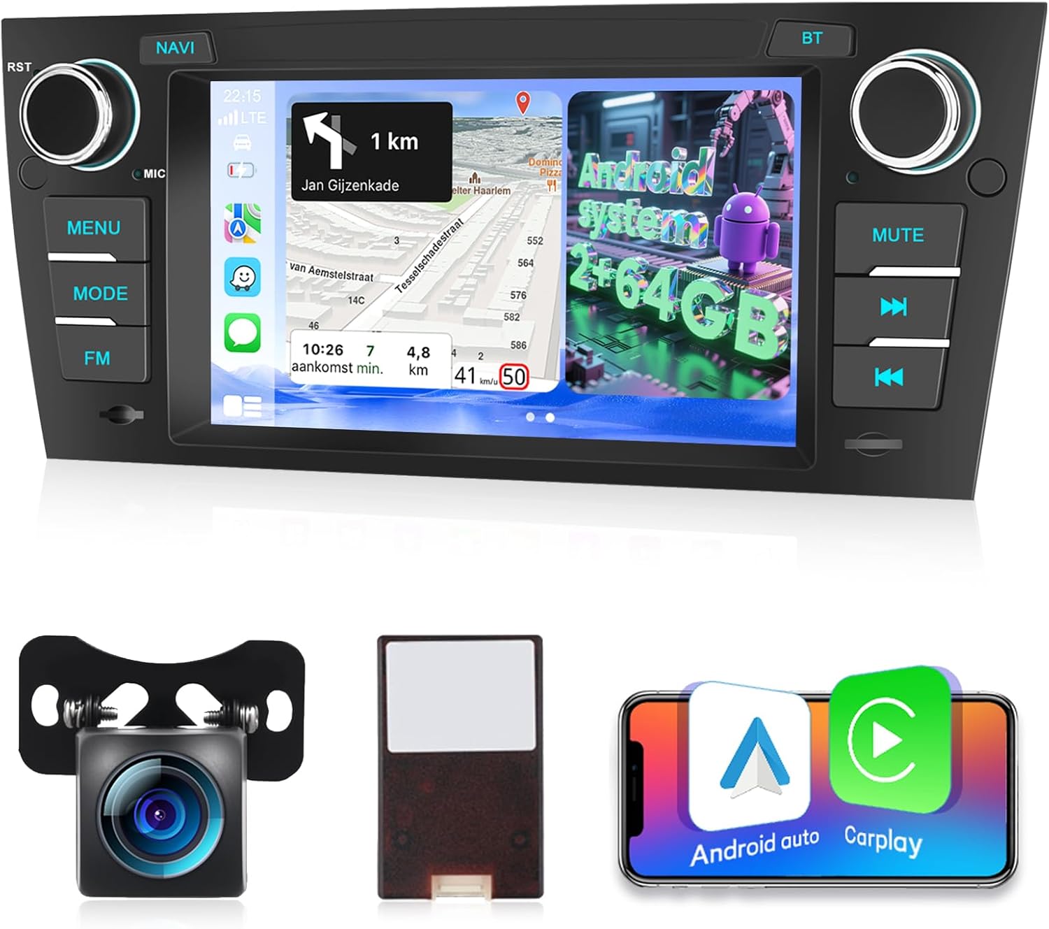 5GHz WiFi Car Stereo for BMW 3 Series E90 E91 E92 E93 2005 2006 2007 2008 2009 2010 2011 2012, Android 15 CarPlay Radio - 7 Inch Touchscreen Android Auto Radio with DSP/GPS/SWC/Rear View Camera