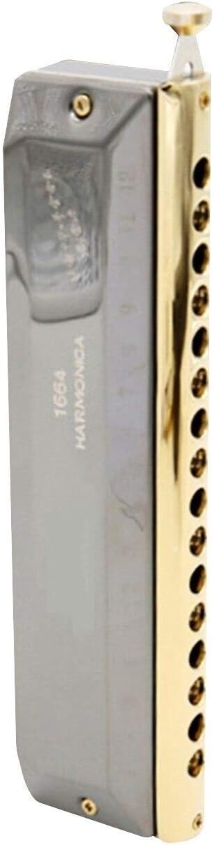 SUOFEILAIMU Chromatic Harmonica 16 Holes 64 Tones Gold Black Sliver Laser Proceeded Woodwind Musical Instrument Harp (Color : Black l664)