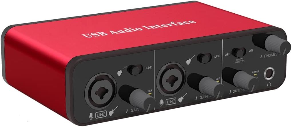 Audio Interface Audio Interface Microphone Preamps with 48V Phantom Power 24 Bit Support Smartphone/Tablet/Computer and Other Equipment Recording（No DAW Recording Software）