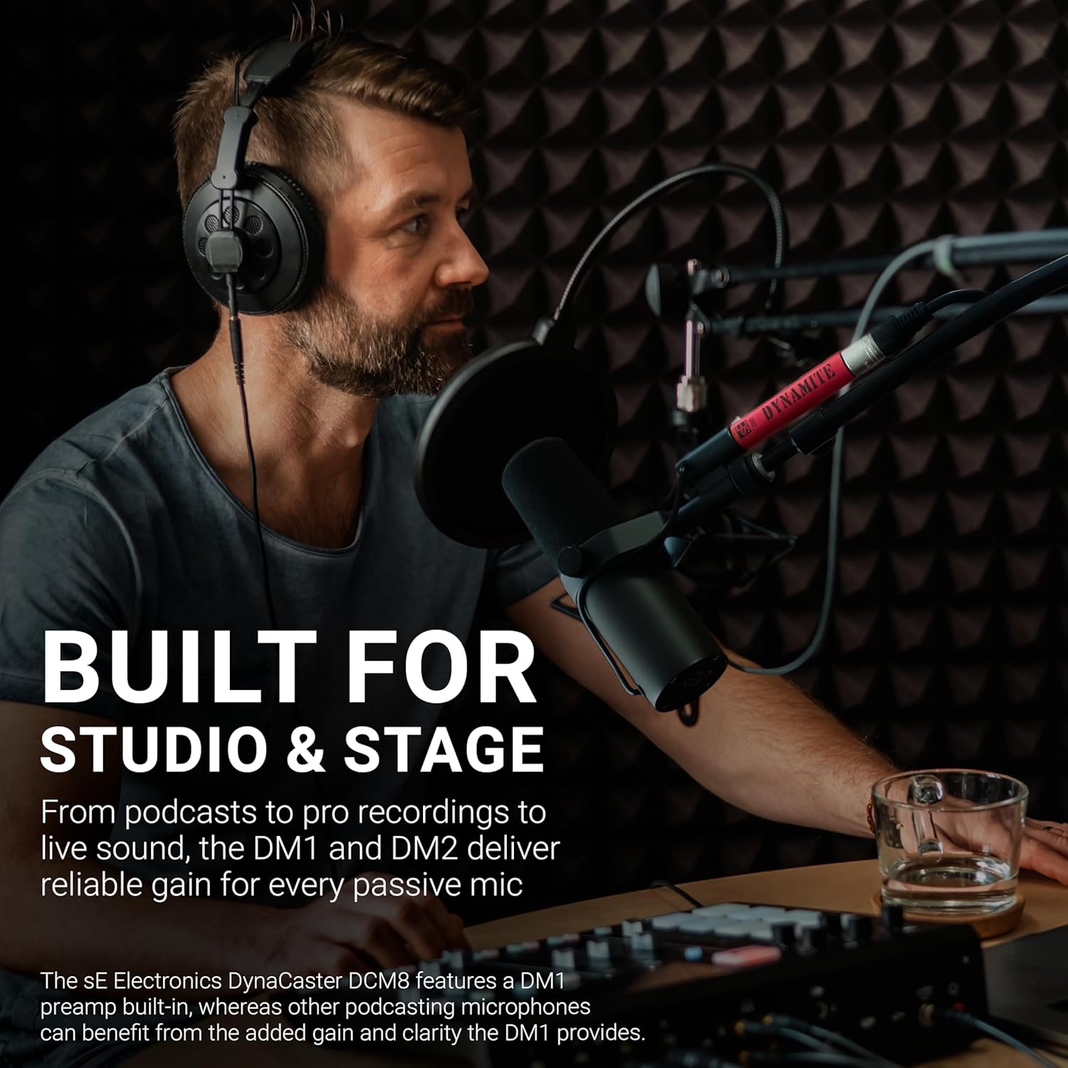 sE Electronics DM1 Dynamite Ultra-Slim Inline Microphone Preamp for Ribbon & Dynamic Microphones - Mic Preamp with +28dB Gain for Clean, Natural Sound - Ideal for Podcasting & Live Sound (Black)