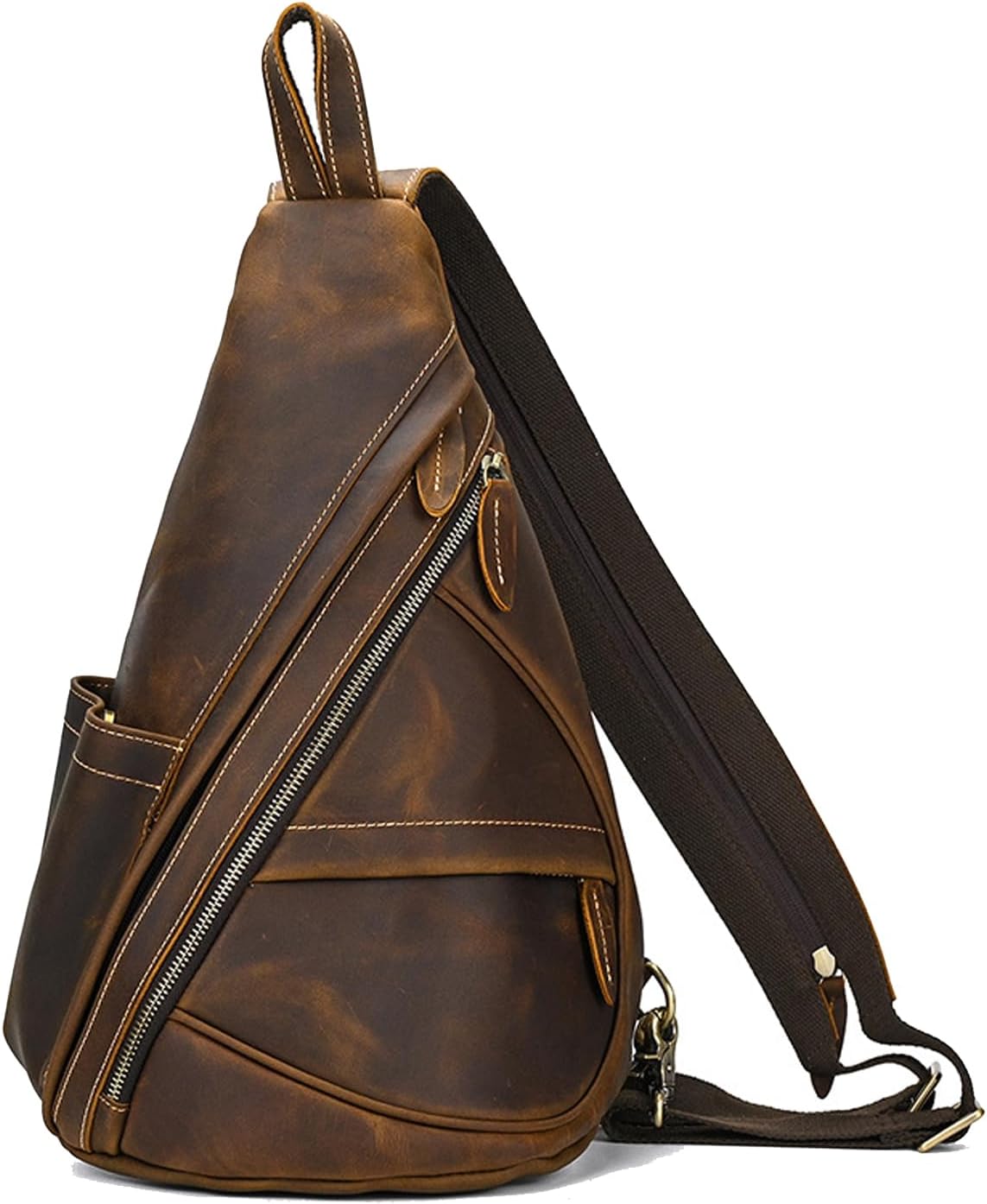 O-TBOST Genuine Leather Sling Bag for Men Convertible Backpack Purse Travel Rucksack Shoulder Chest Daypack (Brown)