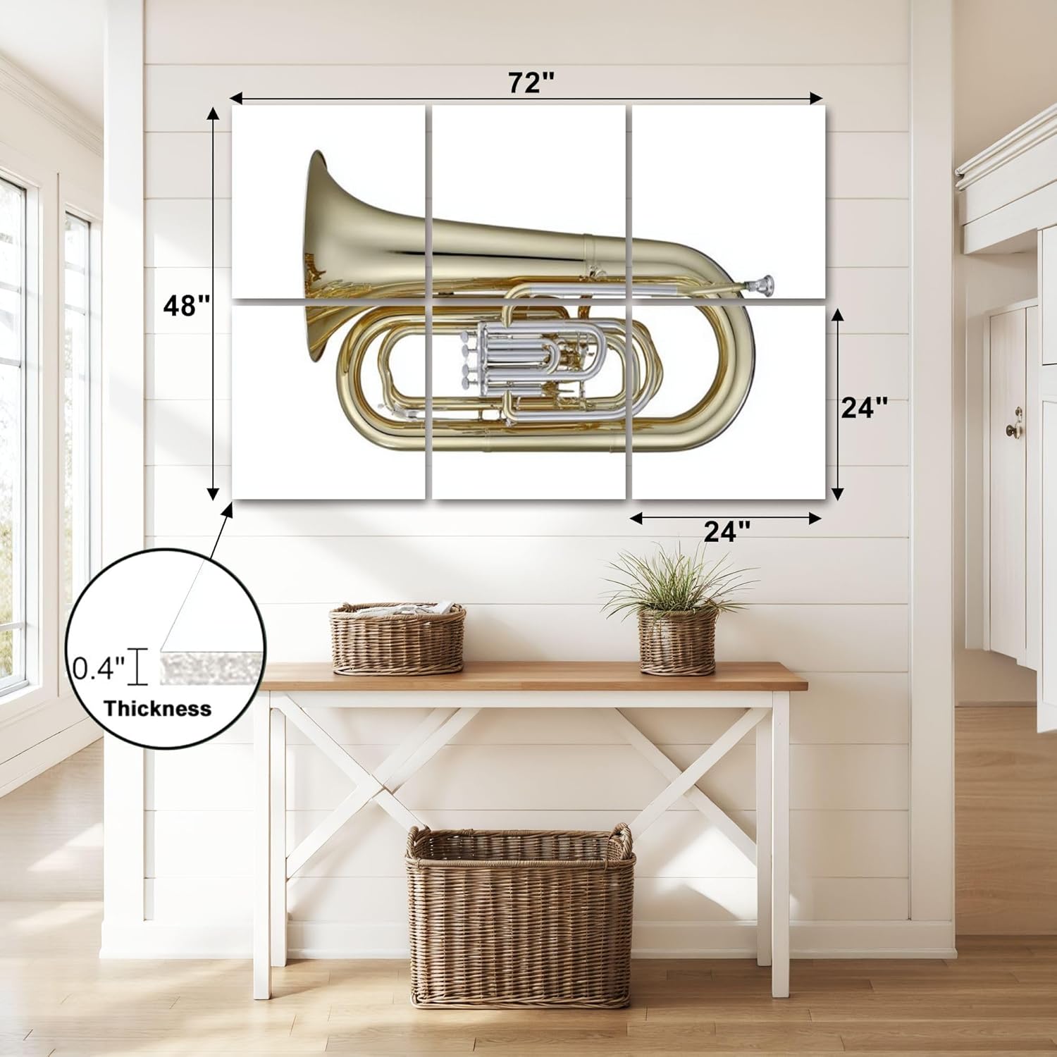 6 Panels Art Acoustic Panels Golden Euphonium Euphoniums Brass Music Instrument White Soundproof Wall Panels Padding Decorative Sound Absorbing Panels 72