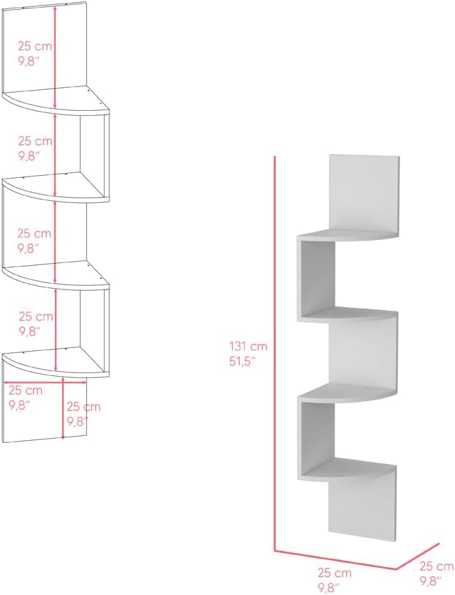 DSHADE 4-Tier Corner Shelves, Floating Corner Shelf,Wall Organizer Storage,Wall Mount Shelves for Bedrooms, Bathroom Shelves,Kitchen,Offices,Living Rooms (White)