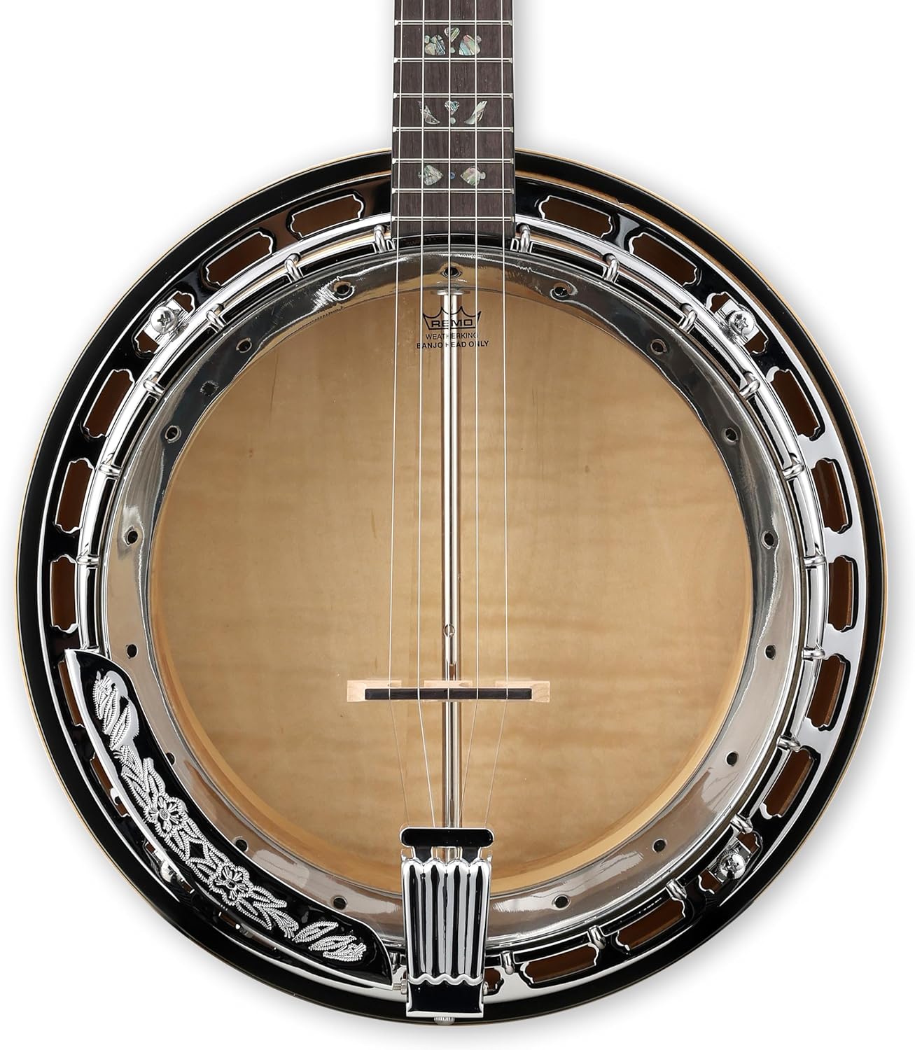 5 String Full Size Banjo Solid Back Remo Head Coated Top Flamed Maple Body Material Flamed Maple Back Material Type Flamed Maple Neck Material Type