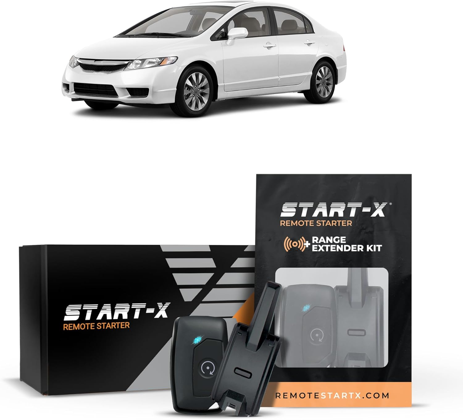 Start-X Remote Starter Kit + 3000ft 2 Way Range Extender for Honda Civic (2006, 2007, 2008, 2009, 2010, 2011) Vehicles with Key Ignition