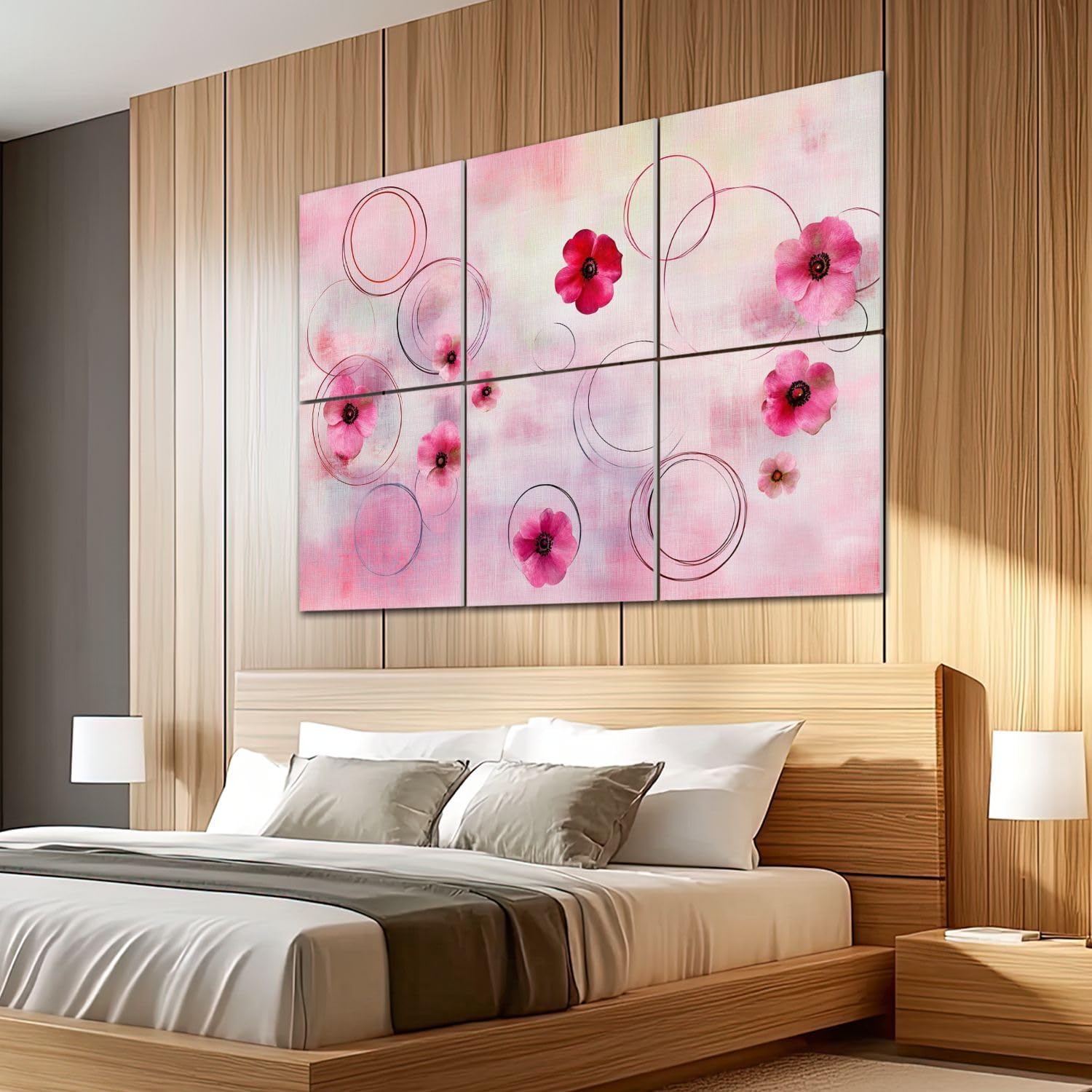 6 Pack Art Acoustic Panels Sound Absorbing Vintage Flowers Pink Rose Retro Floral Farmhouses Circular Patterns Decorative Soundproof Wall Panels Self Adhesive for Recording Studios Office 72