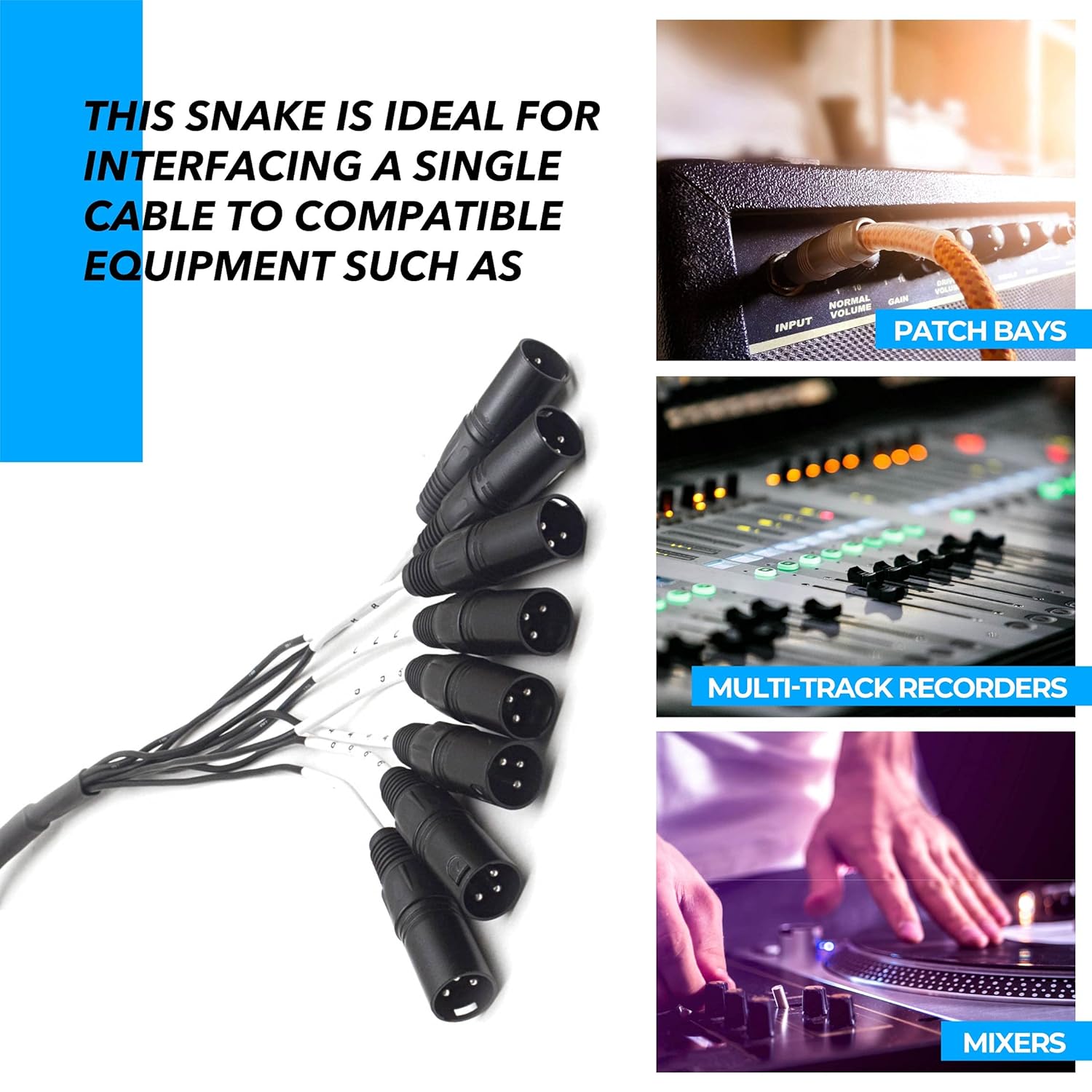 Seismic Audio Speakers DB25 to 8 Channel ¼” XLR Male 3 Foot D-Sub Snake Cable, PatchBay Interface Modular Cable