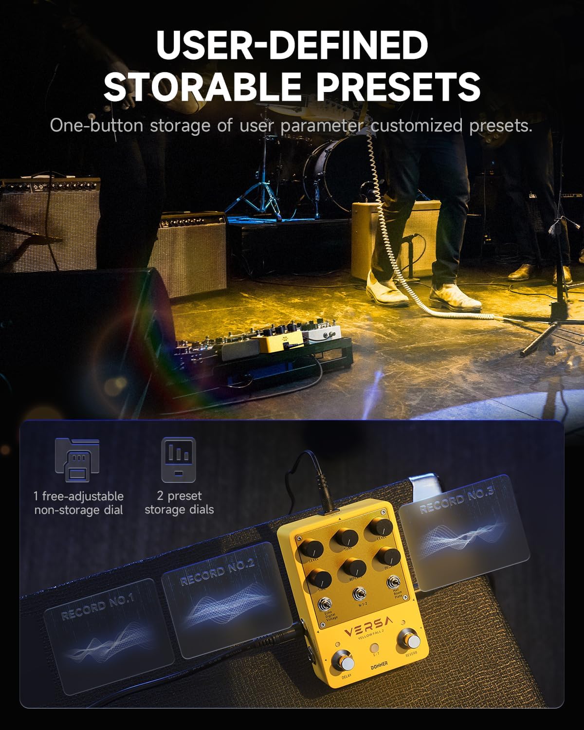 Donner Guitar Reverb & Delay Pedal - 2 in 1 with Tap Tempo, Preset Saving, Stereo in/out, Digital 3 x 3 Multi-Mode Effects Electric Guitar Pedal, True Bypass (Yellow Fall II)