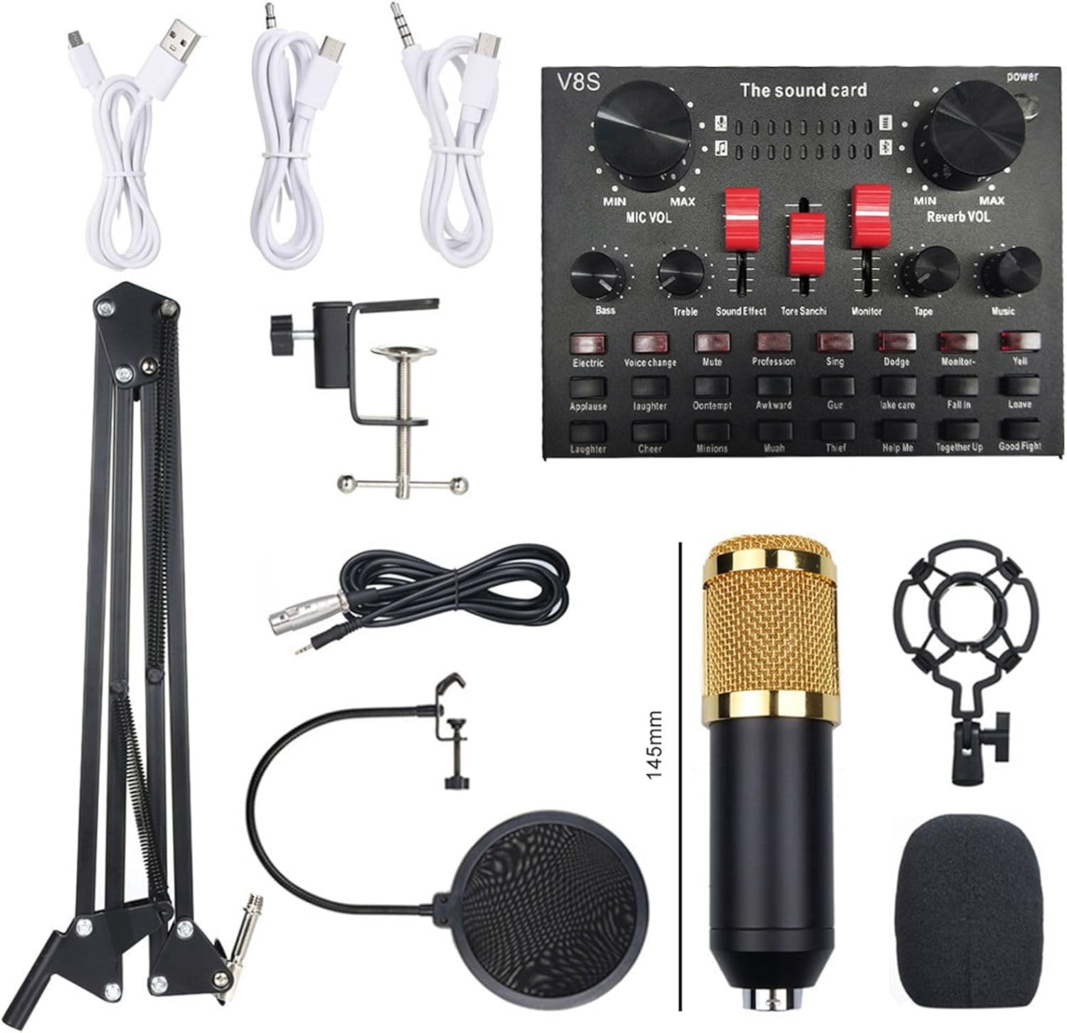 Sound Card, 16 Sound Effects Live Sound Card BM800 Microphone Set Audio Recording Equipments Audio Mixer Voice Changer With Double Layer Nylon Mesh Construction for PC Smartphone