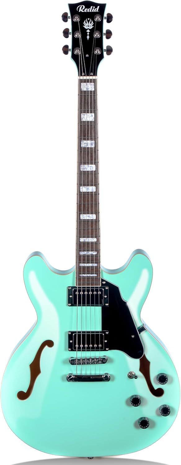 Redid Semi-Hollow Body Electric Guitar RD-100 Jazz Guitar with F-Hole,Maple neck,humbucker Pickups(Green)