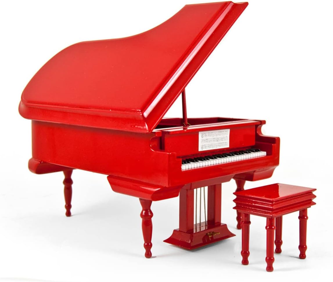Sophisticated 30 Note Miniature Musical Fire Engine Red Grand Piano with Bench - Auld Lang Syne