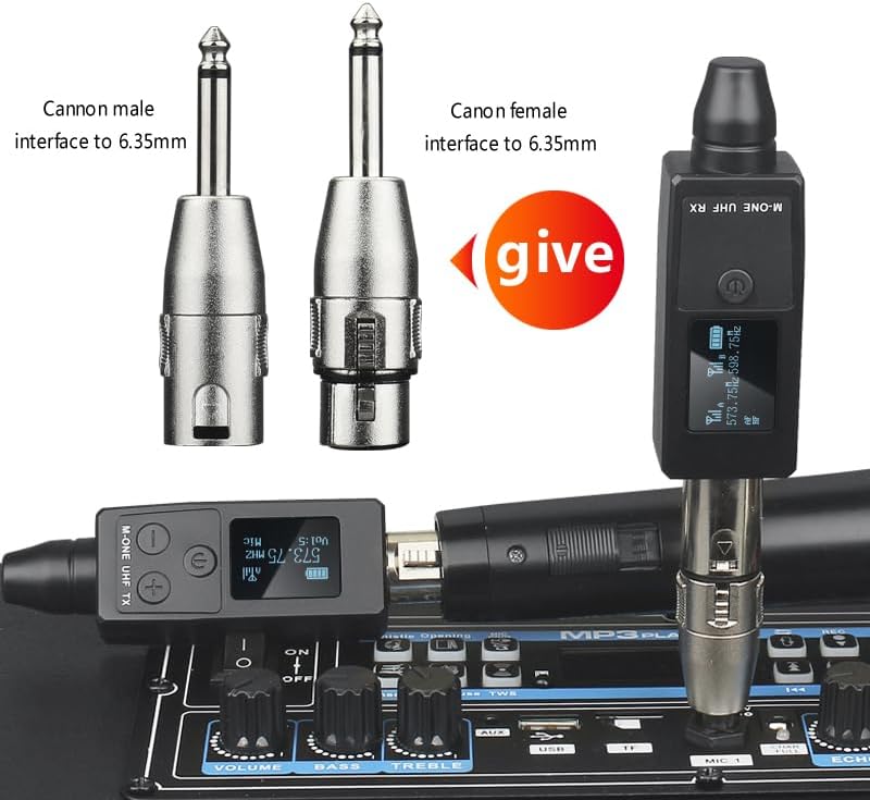 YXG UHF Wireless XLR Transmitter and Receiver Plug-on Wireless Microphone System for Dynamic/Condenser Microphone,with 48V Phantom Power, Electric Guitar/Bass, and More,Audio Mixer, PA System