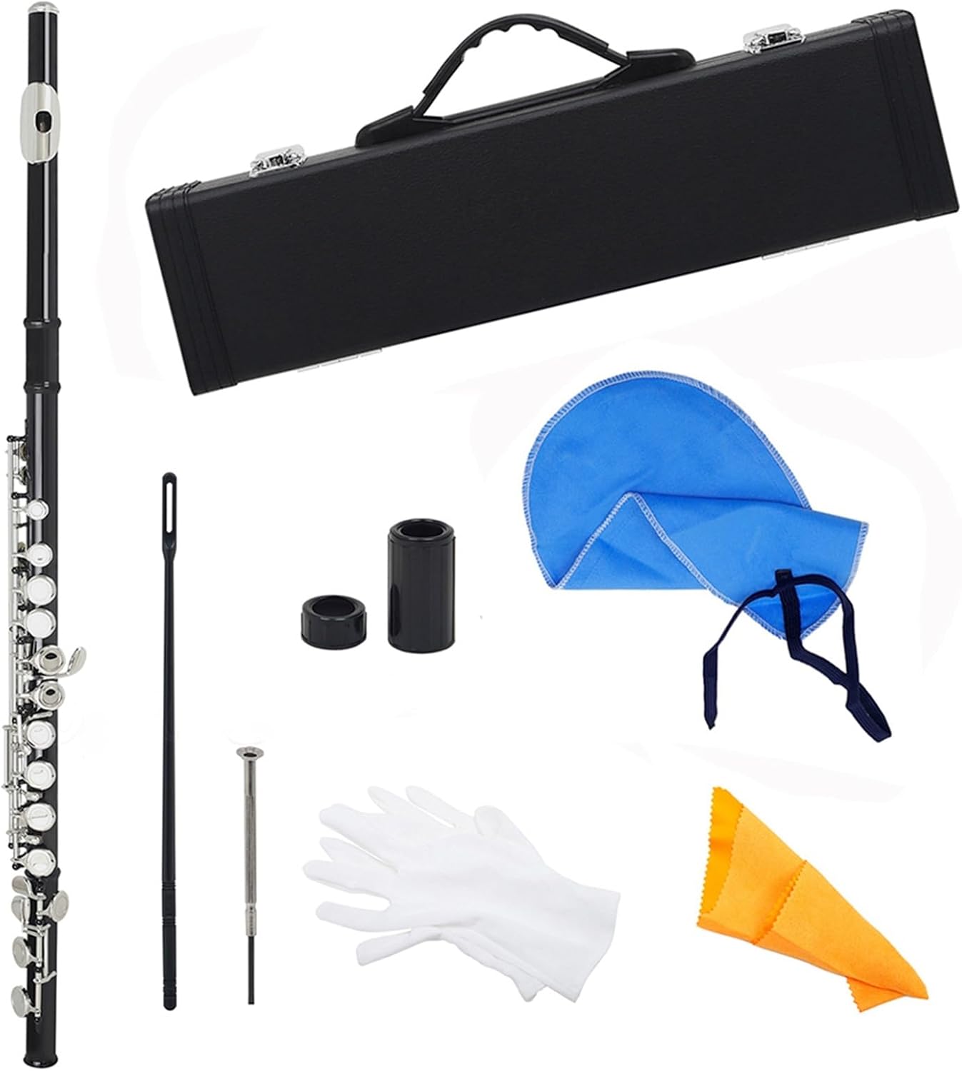 Flute Black 16-Hole Flute Woodwind Closed Key Plus E Key C Nickel-Plated Flute with Music Box Flutes Musical Instruments