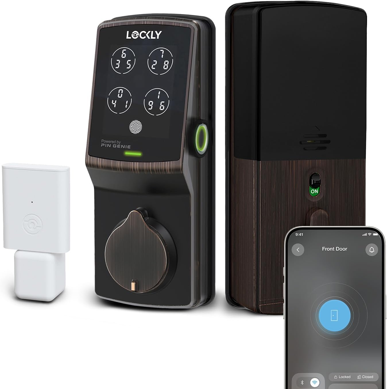 Lockly Secure Pro Smart Deadbolt, Wi-Fi Smart Lock, Keyless Entry with PINGenie® Keypad, 3D Biometric Fingerprint, Auto Lock, Rekeyable-Venetion Bronze