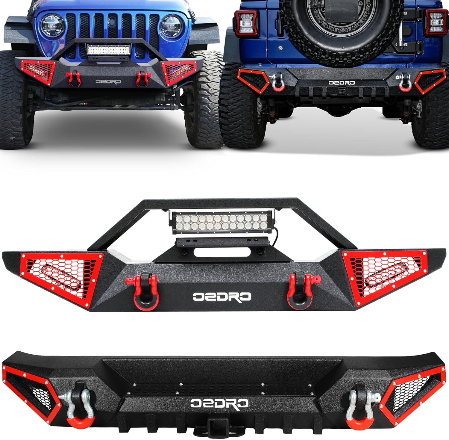 OEDRO Front&Rear Bumper Compatible with 2018-2026 Wrangler JL/JLU 2/4 Doors, Includes Winch Plate, Paintable Armors & D-Rings, Black