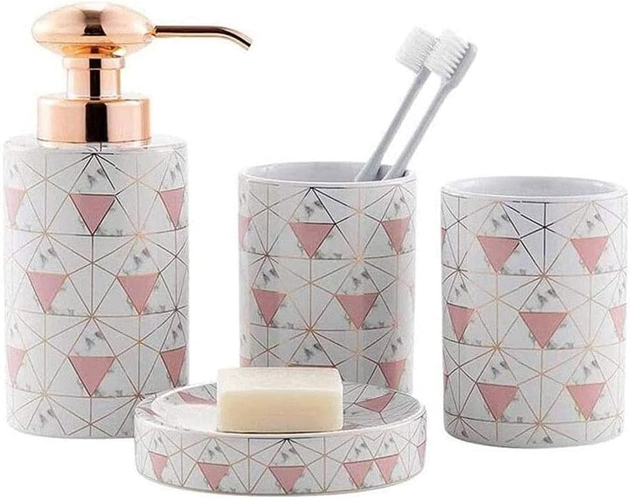 Bathroom Accessory Sets,Simple Style Bathroom Kit Cleaning Supplies,4-Piece Ceramic Bath Accessory Set