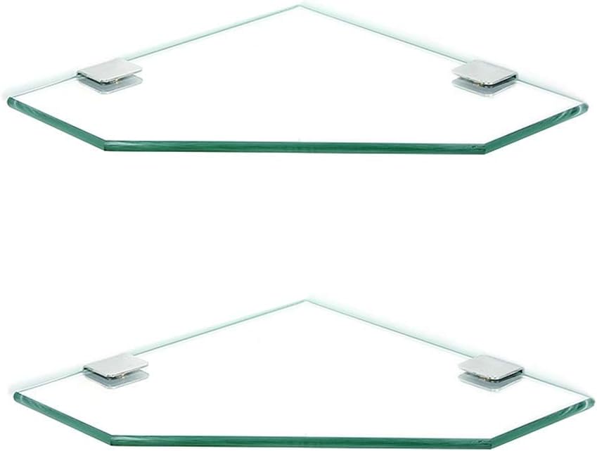 Bathroom Corner Tempered Glass Shelf 7MM-Thick Wall Mount Triangular.2 Packs-24cm