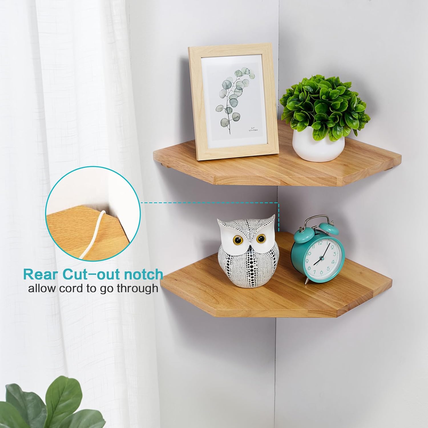 4pcs Oak Corner Shelves Wall Mount Set Round End Floating Speaker Shelf Display Shelf for Small Plant Photo Frame (9in+10in+12in)