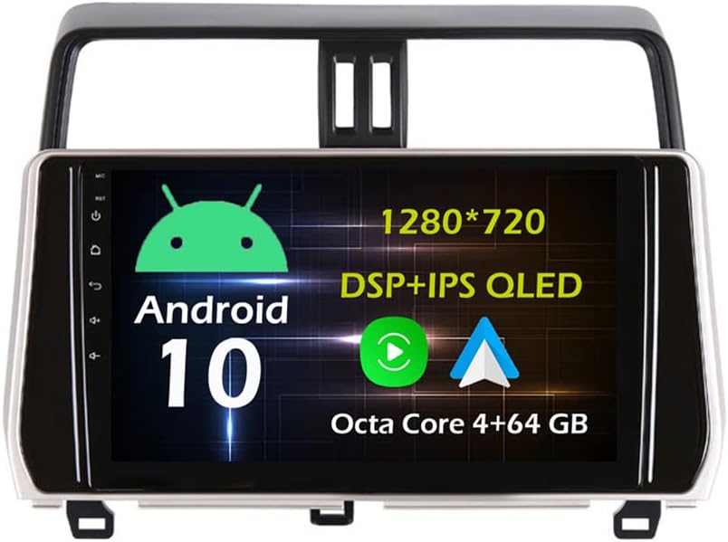 10.1'' Android Car Stereo Radio for Toyota Prado 2018 Octa Core Android 10.0 HD Touchscreen Headunit supports GPS Navigation Carplay Android Auto Bluetooth DSP SWC AHD Backup Camera WIFI-4+64