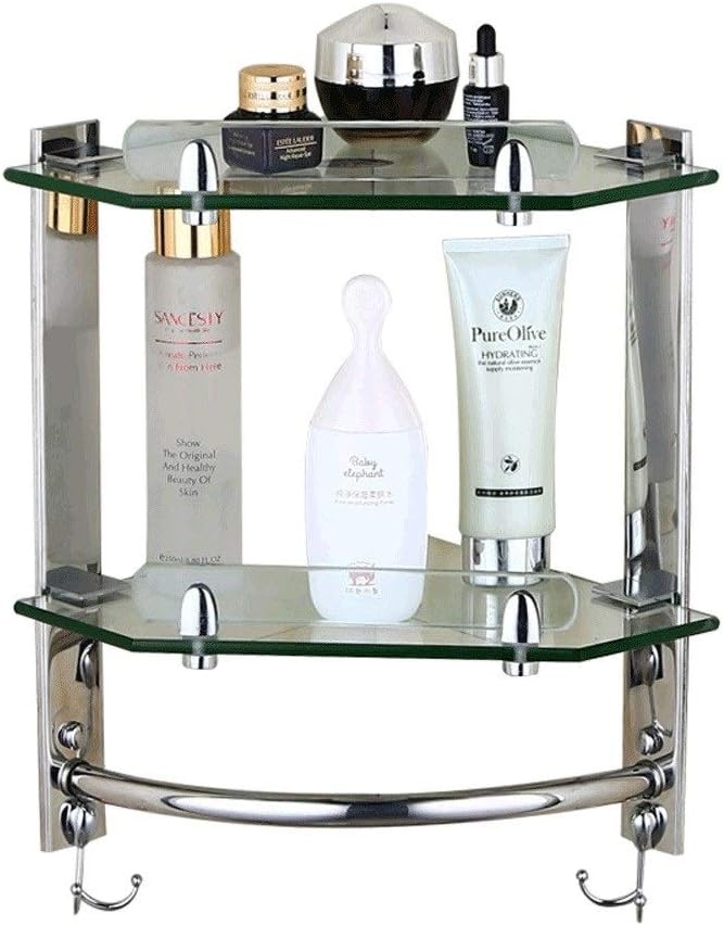 Shower Pole Shelf,Silver Bathroom Stainless Steel Drilling Multi-Layer Organizer Storage Corner Shelves(Size:B)