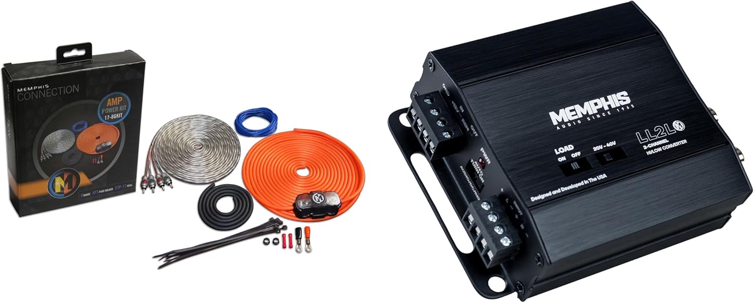 Memphis Audio 8GKIT 8-Gauge Amp Install Kit -AFS Fuse Holder and LL2L 2 CH Line Out Converter