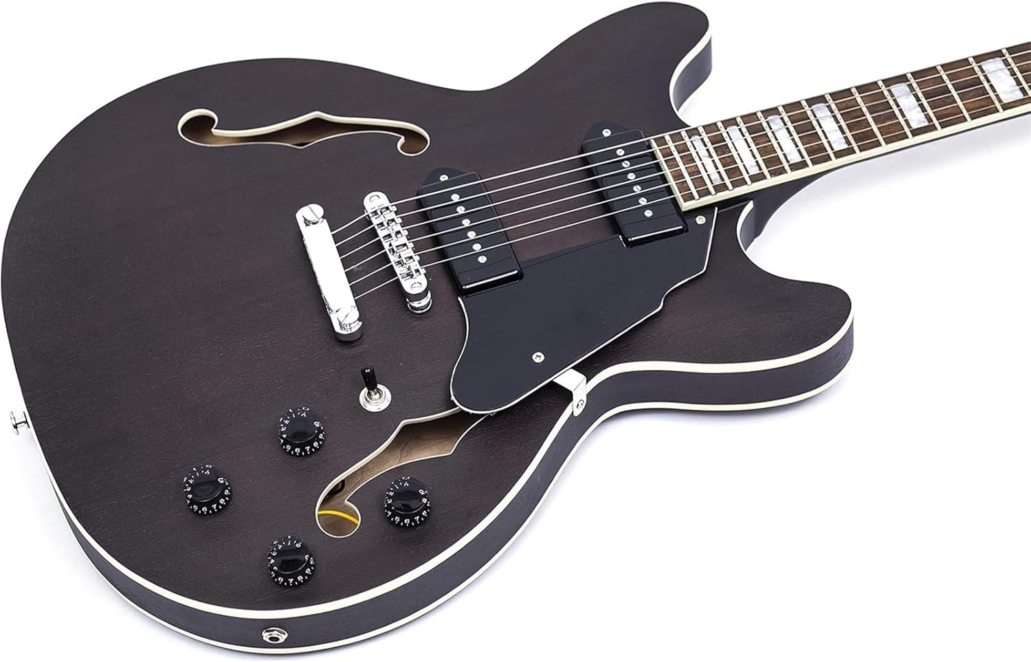 Beginner Electric Guitar Kits Jazz Electric Guitar Flame Maple Top Semi Hollow Body Matte Finished With Pickups(Gray)