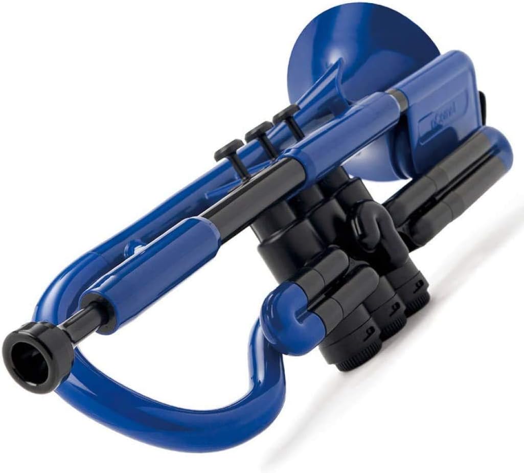 pInstrument pCornet Plastic Cornet - Mouthpieces and Carrying Bag - Lightweight, Versatile, Comfortable Ergonomic Grip - Bb Authentic Sound for Student & Beginner - Durable ABS Construction - Blue