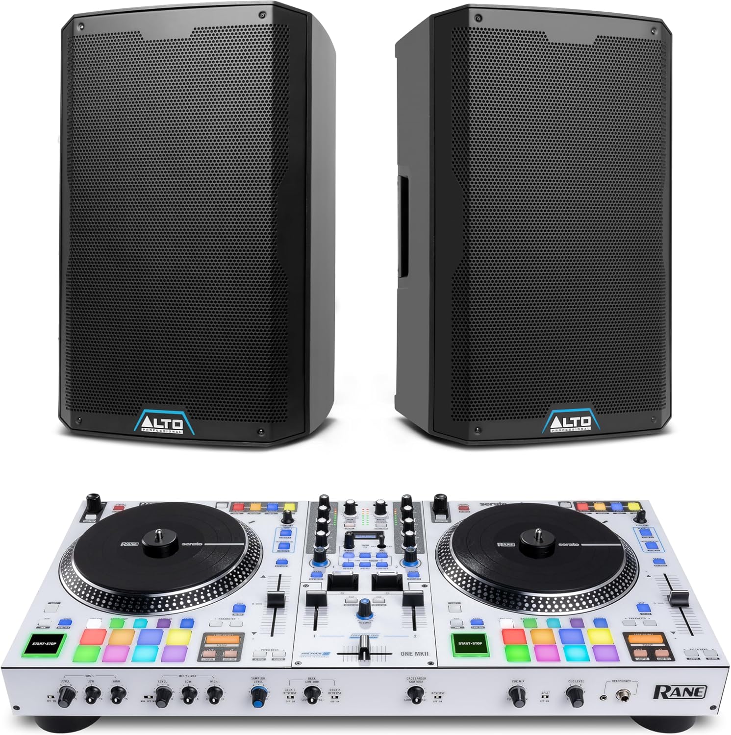 Rane ONE MKII DJ Controller and ALTO TS415 Powered PA Speakers Pair for Live Music, DJ sets, Events, Music production