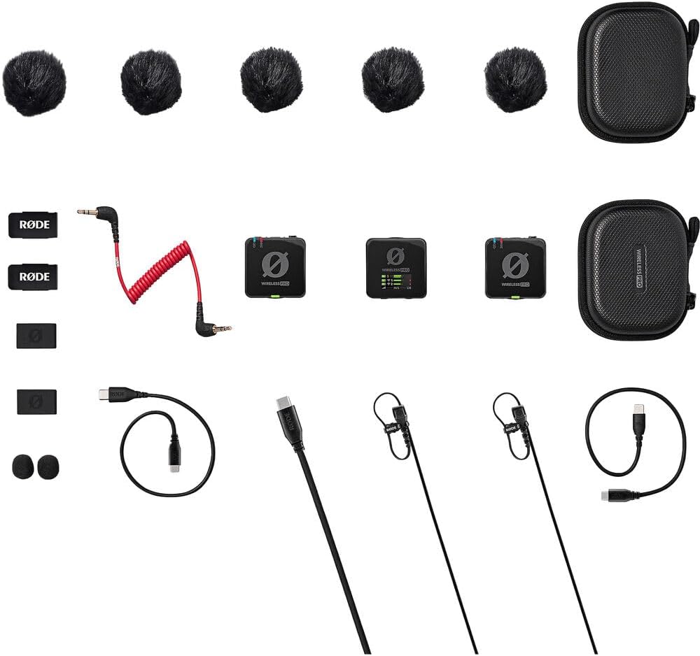 Rode Wireless PRO 2-Person Clip-On Wireless Microphone System/Recorder with Lavaliers (2.4 GHz) (WIPRO) + Pro Headphones + XLR Adapter + Headphone Cleaner + Cleaning Kit