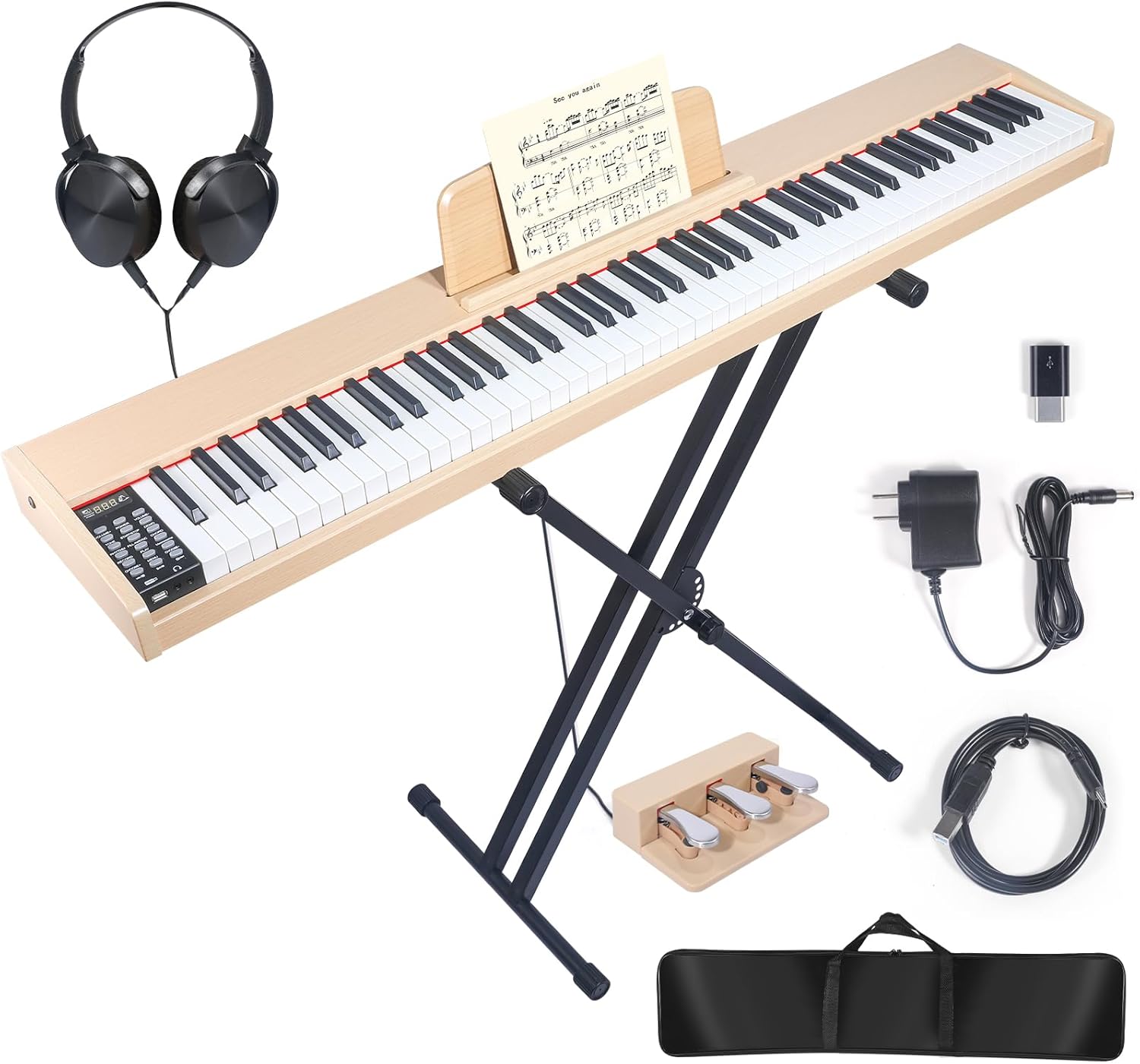88 Key Digital Piano Keyboard,88 Key Full Size Weighted Hammer Action Electric Keyboard Piano with 200 Rhythms,200 Tones, Piano Keyboard with Stand, TriplePedal,Headphone, Carrying Bag