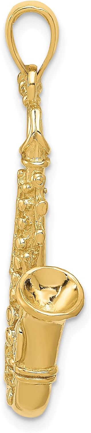 14K Yellow Gold 3D Saxophone Charm Music Pendant