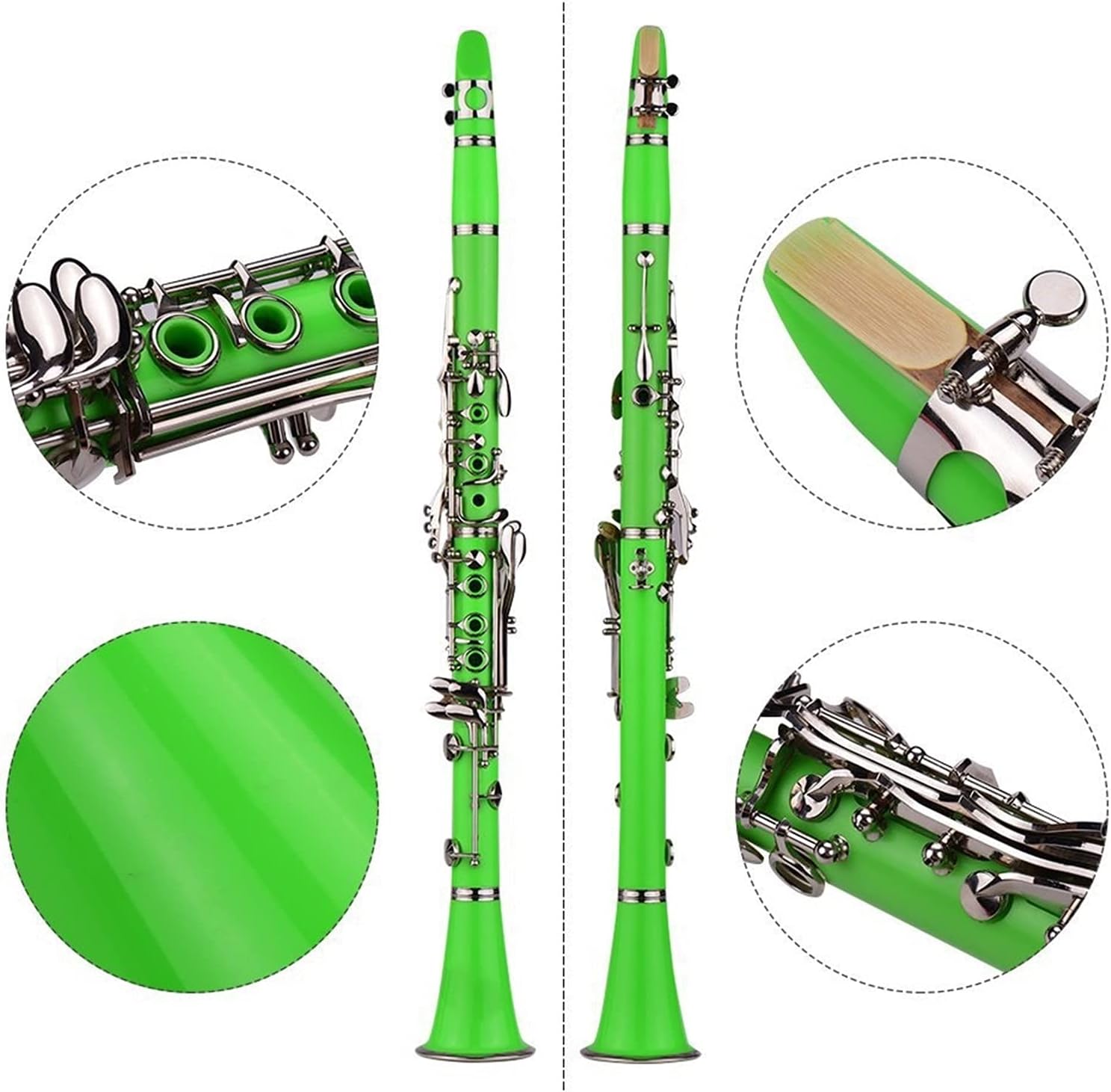 Standard Clarinet ABS 17-Key Clarinet Bb Flat Belt Suitcase Gloves Cleaning Cloth Reed Box 10 Pieces Reed Woodwind Instrument Beginner Clarinet (Color : Green)