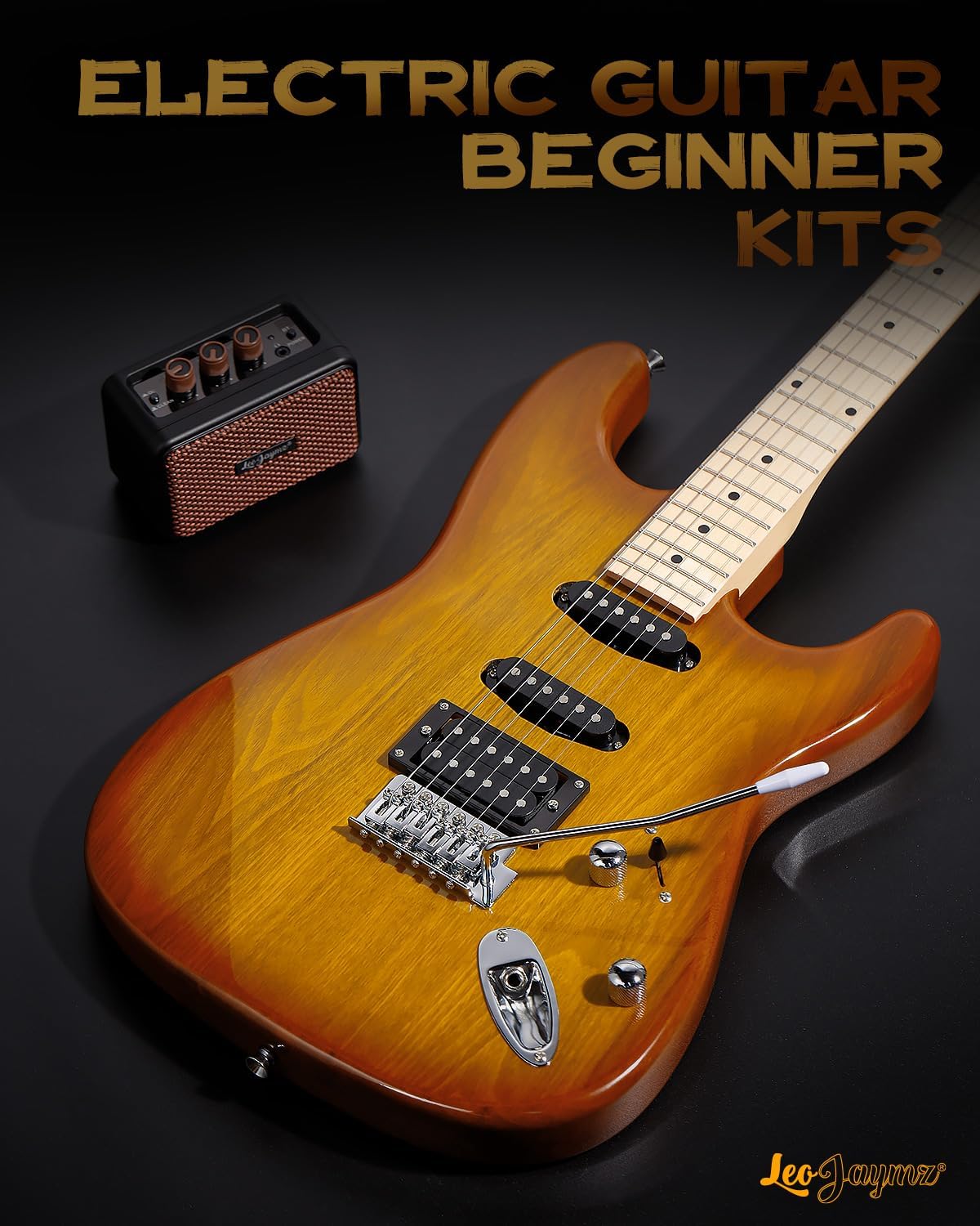 Leo Jaymz 39 Inch Full Size Electric Guitar Kit Electric Guitar Beginner Kits - Portable Amp,Digital Tuner,Gig Bag,Strap,Cable (Vinatage Sunburst)