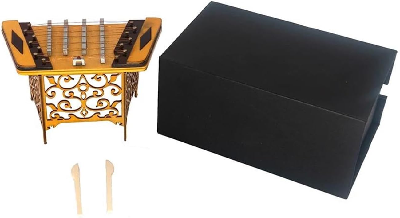 Miniature Musical Instrument Sets Miniature Wooden Dulcimer Model with Case Mini Musical Instrument Accessories Decoration