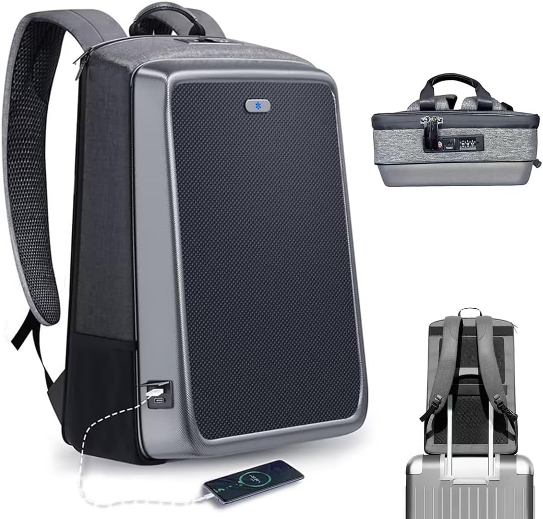 Travel Backpack for Men with Solar Panel & USB Charging Port, TSA Lock Personal Item Travel Bag, Water Resistant Laptop Backpack for Men Travel fit 15.6inch Laptop, Backpack for College, Hiking