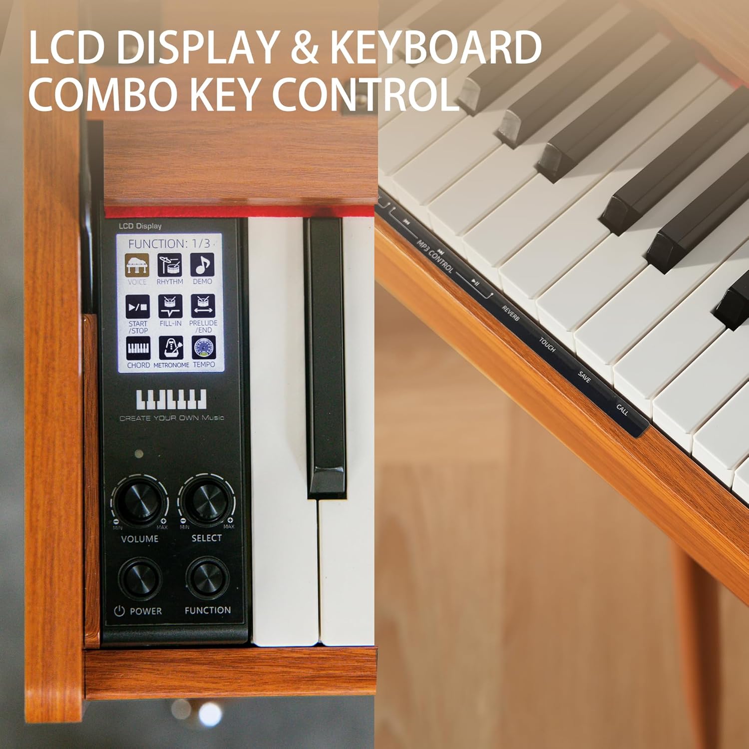 88 Key Weighted Digital Piano-Progressive Hammer-Action Keyboard,Full-Size Electric Piano with LCD Display,Wooden Desk Design,Three Pedals&MIDI Functionality