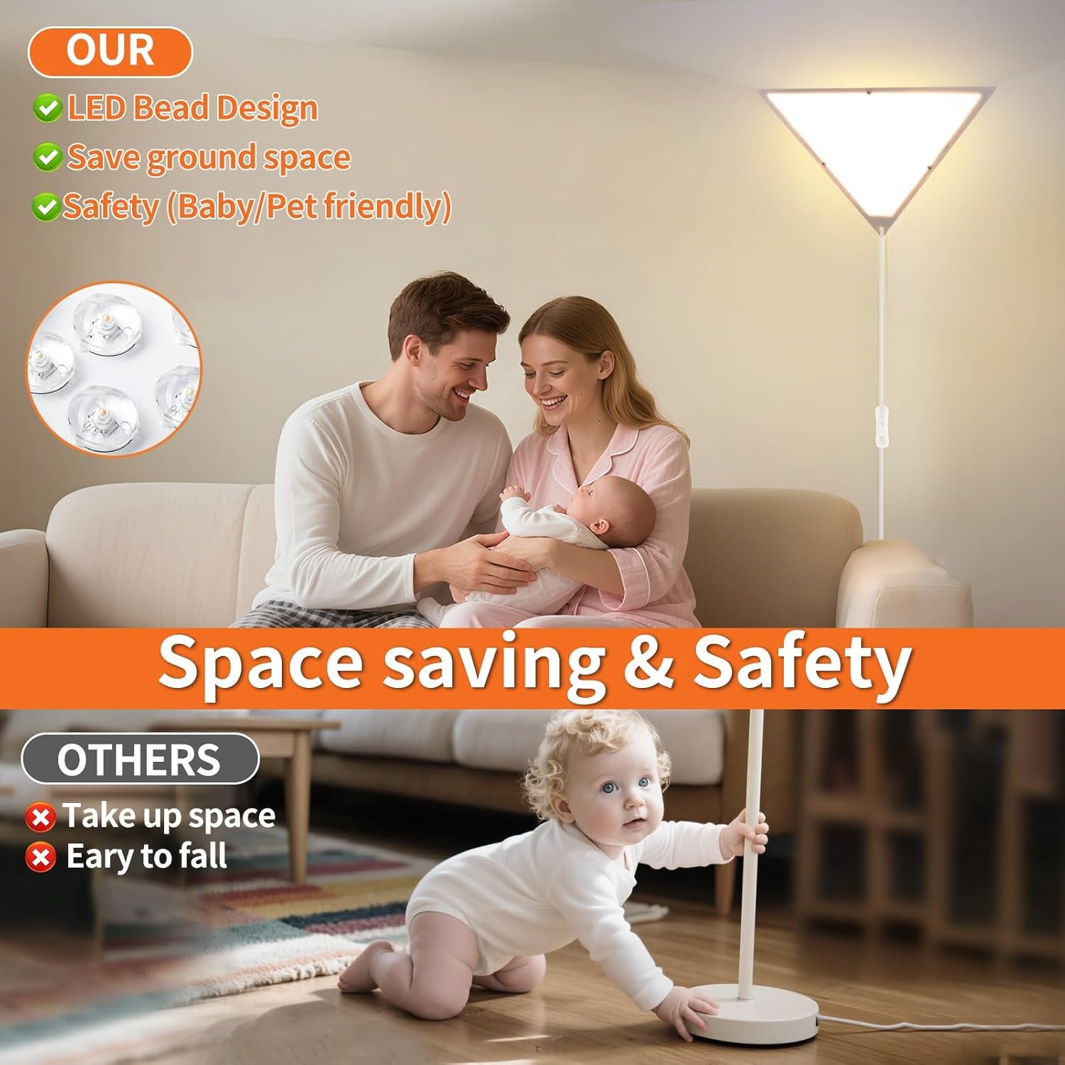 Upgraded Corner Light, 22W 2000LM LED Corner Lights for Living Room, 3000K/4000K/6000K Plug in Ceiling Lights with Switch, Lamp for Bedroom, Triangle Shape