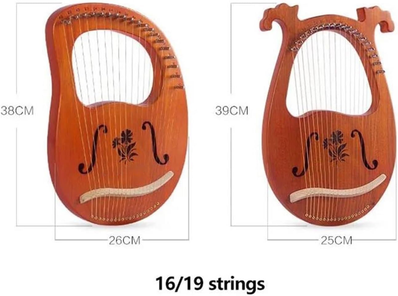 Lyre Harp Set 16/19 Strings Wooden Mahogany Harp Classical Musical Instrument With Tuning For Music Lovers Easy To Learn(19H)