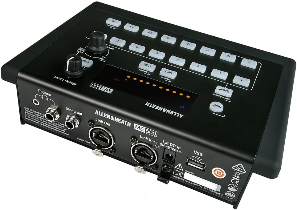 Allen & Heath ME-500 16-Channel Personal Mixer Bundle w/ 2-Pack Pig Hog PHM10 8mm Mic Cable and Liquid Audio Polishing Cloth