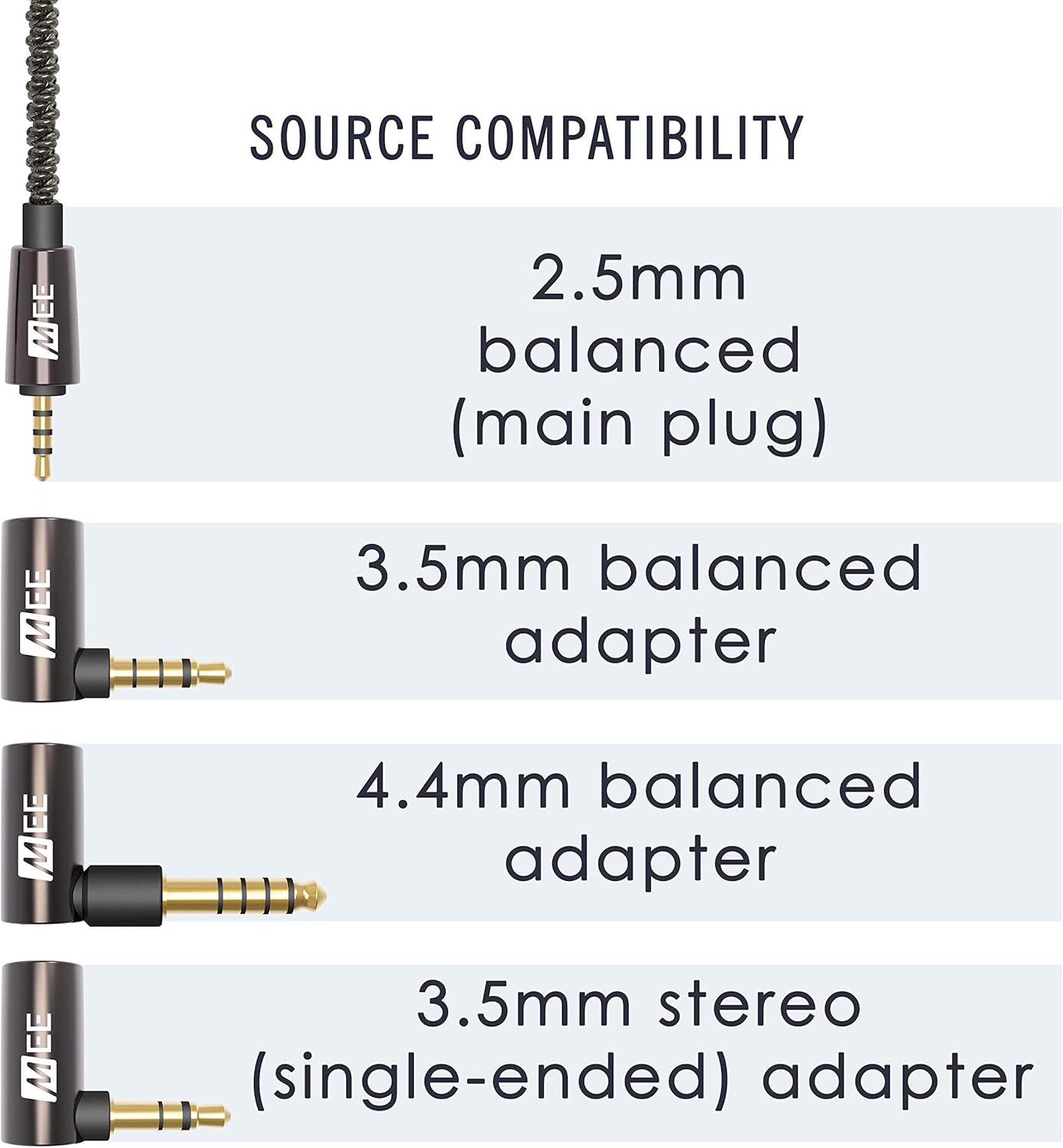 MEE audio Universal MMCX 2.5mm Balanced Audio Cable with 3.5mm Balanced, 4.4mm Balanced, and 3.5mm Stereo Adapter Set for Astell&Kern, FiiO, Sony, HiFiMan, and Other Balanced Sources