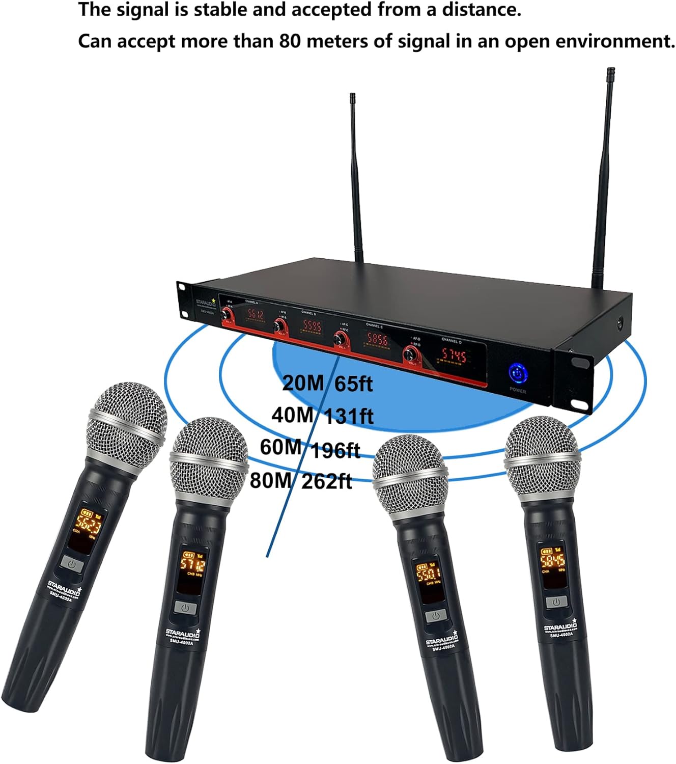 Church UHF Wireless Microphone Reciver System 4 Channel Handheld Karaoke Microphones Audio Studio Church Mic UHF Cordless Dynamic Mic SMU-4002A