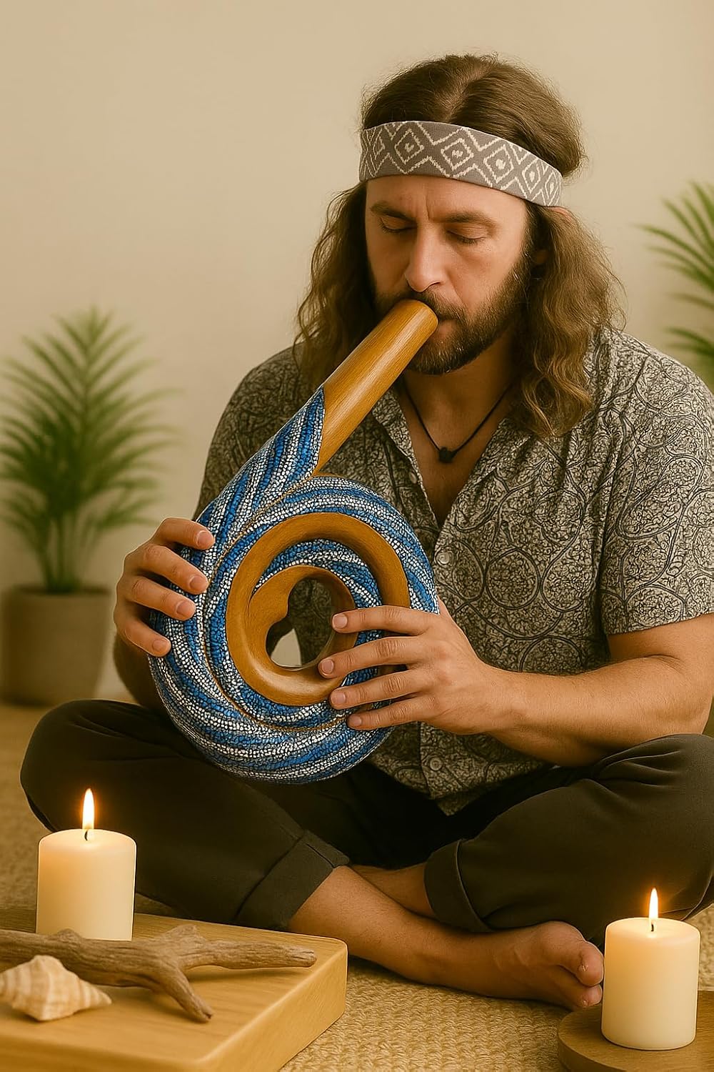 Didgeridoo Instrument – Spiral Shaped Solid Mahogany Travel Didgeridoo – Hand-Painted Aboriginal Style by JIVE, Professional Resonant Tone for Sound Therapy & Circular Breathing (Spiral, Multi Color)