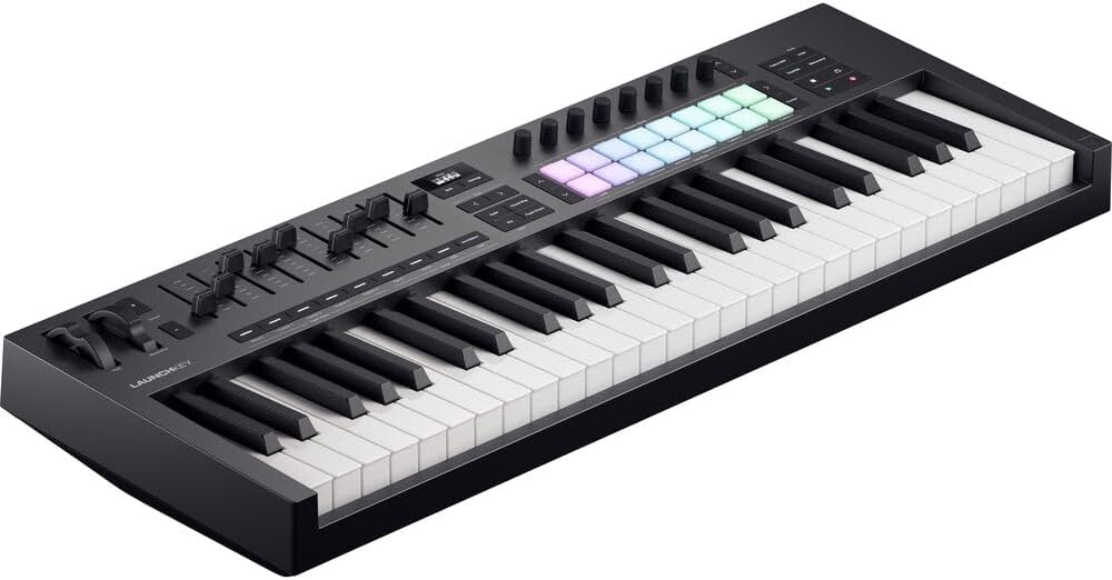 Novation Launchkey 49 MK4 USB MIDI Keyboard Controller (49 Keys) Bundle with HPC-A30 Studio Monitor Headphones, Universal Piano-Style Sustain Pedal, Keyboard Dust Cover and Midi cable 10' Black