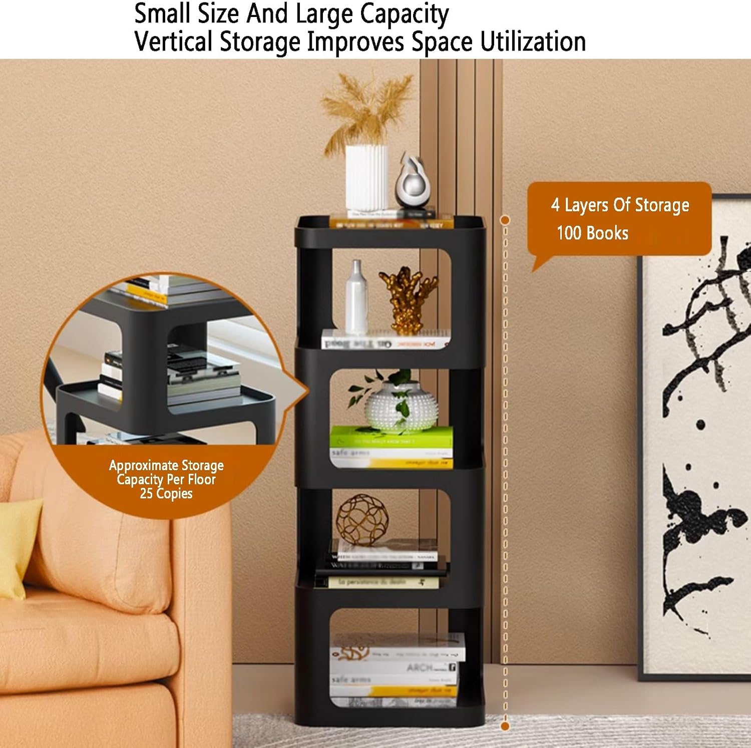 3/4/5 Layer Corner Bookcase, Industrial Bookshelf,Storage Display Rack, Multi-Layer Storage Rack for Living Room, Office, Small Space(1PC)(Gold,3tier) (Black 5tier)